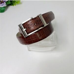 Kenneth Cole Italian Calf Skin Genuine Leather Brown Croc Print Belt